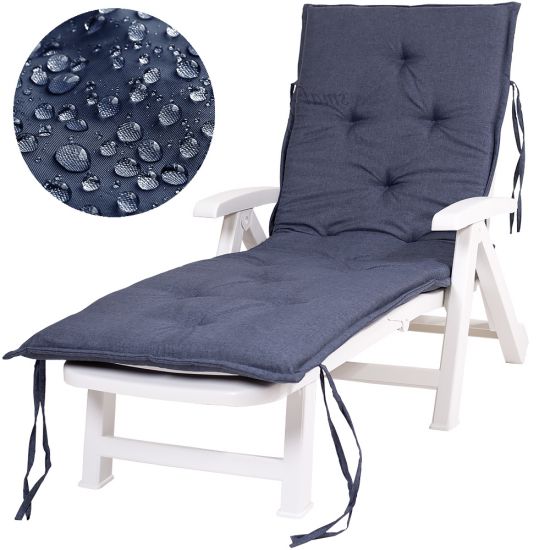 Leżak Basenowy Relaksacyjno - Wypoczynkowy Fiorello Biały z poduszką CIEMNO NIEBIESKĄ