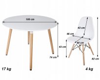 NOWOCZESNY ZESTAW STÓŁ OKRĄGŁY FI 100 DREWNOPODOBNY + 4 KRZESŁA BIAŁE