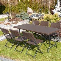 KRZESŁO CATERINGOWE SKŁADANE BRĄZOWE o wzorze rattanu