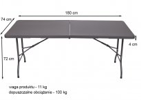 ST&Oacute;Ł CATERINGOWY OGRODOWY SKŁADANY dł. 180 cm SZARY