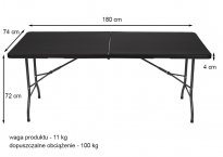 STÓŁ CATERINGOWY OGRODOWY SKŁADANY dł. 180 cm CZARNY