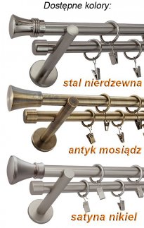 Karnisz TULIP Satyna Nikiel Podw. 19 + 19 wspornik prosty