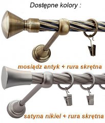 Karnisz GLOB Antyk Mosiądz, Pojedynczy 19  rura skrętna