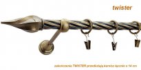 Karnisz TWISTER Antyk Mosiądz, Pojedynczy 19  rura skrętna