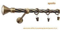 Karnisz APOLLO Antyk Mosiądz, Pojedynczy 19  rura skrętna