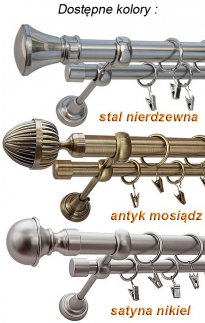 Karnisz HELIOS Satyna Nikiel, Podw&oacute;jny 25 +19 rura gładka
