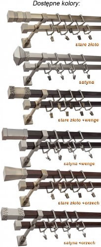 Karnisz VENUS Stare Złoto + Wenge, Podwójny 20 + 20 mm KWADRO