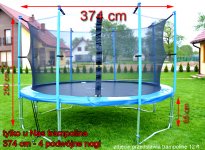 Trampolina ogrodowa marki TOP FITNESS z siatką wewnętrzną o średnicy 374 cm 12 FT   