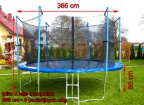 Trampolina ogrodowa STANDARD z siatką wewnętrzną o śr. 366 cm 12 FT   